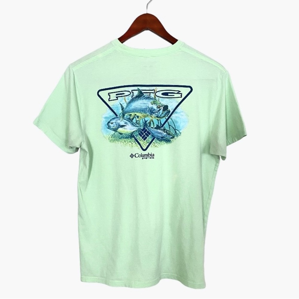 Columbia PFG Graphic Tee Green Short Sleeve Crewneck Fish Graphic T-Shirt Men L
